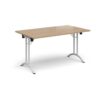 Rectangular folding leg table with white legs and curved foot rails 1400mm x 800mm - Kendal Oak - CFL1400-WH-KO