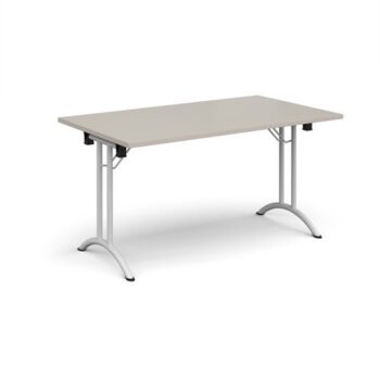 Rectangular folding leg table with white legs and curved foot rails 1400mm x 800mm - Light Grey - CFL1400-WH-LG