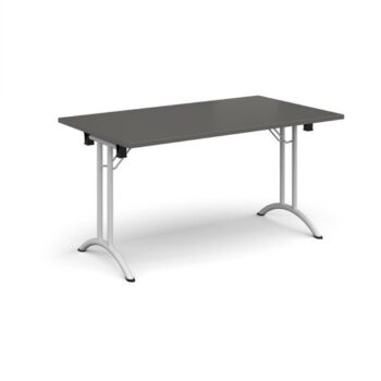 Rectangular folding leg table with white legs and curved foot rails 1400mm x 800mm - Onyx Grey - CFL1400-WH-OG