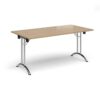 Rectangular folding leg table with chrome legs and curved foot rails 1600mm x 800mm - Kendal Oak - CFL1600-C-KO