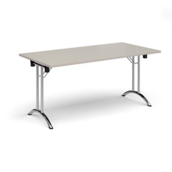 Rectangular folding leg table with chrome legs and curved foot rails 1600mm x 800mm - Light Grey - CFL1600-C-LG