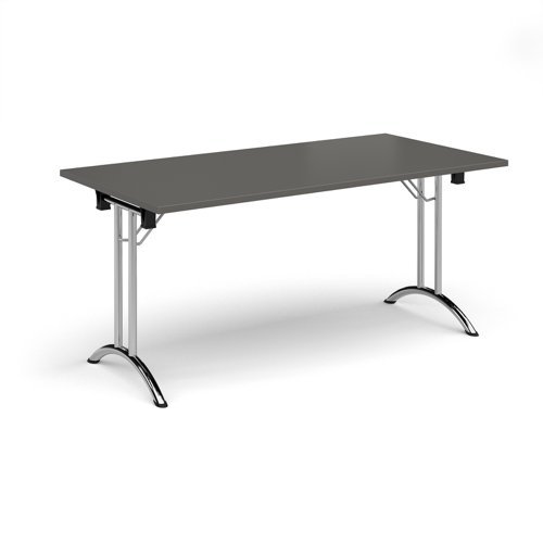 Rectangular folding leg table with chrome legs and curved foot rails 1600mm x 800mm - Onyx Grey - CFL1600-C-OG