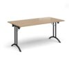 Rectangular folding leg table with black legs and curved foot rails 1600mm x 800mm - Kendal oak - CFL1600-K-KO