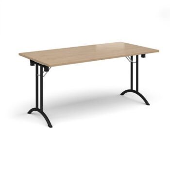 Rectangular folding leg table with black legs and curved foot rails 1600mm x 800mm - Kendal oak - CFL1600-K-KO