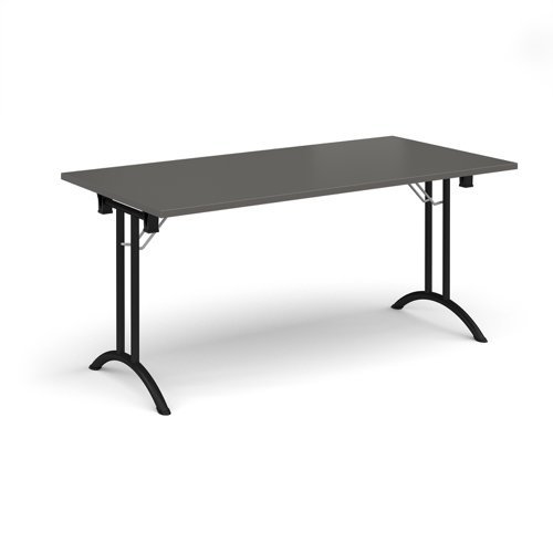 Rectangular folding leg table with black legs and curved foot rails 1600mm x 800mm - Onyx Grey - CFL1600-K-OG
