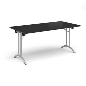Rectangular folding leg table with silver legs and curved foot rails 1600mm x 800mm - Black - CFL1600-S-BK