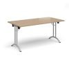 Semi circular folding leg table with black legs and curved foot rails 1600mm x 800mm - Kendal Oak - CFL1600-S-KO