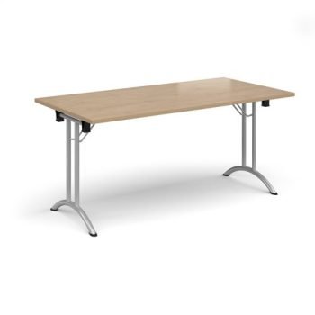 Semi circular folding leg table with black legs and curved foot rails 1600mm x 800mm - Kendal Oak - CFL1600-S-KO