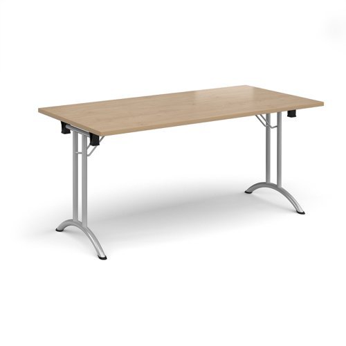 Semi circular folding leg table with black legs and curved foot rails 1600mm x 800mm - Kendal Oak - CFL1600-S-KO