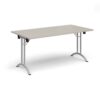 Semi circular folding leg table with black legs and curved foot rails 1600mm x 800mm - Light Grey - CFL1600-S-LG