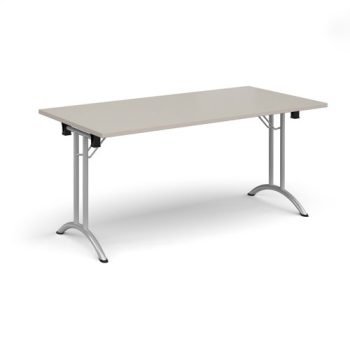 Semi circular folding leg table with black legs and curved foot rails 1600mm x 800mm - Light Grey - CFL1600-S-LG