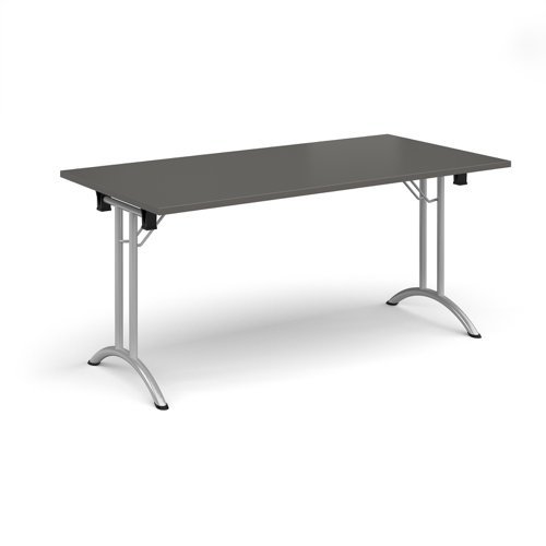 Rectangular folding leg table with silver legs and curved foot rails 1600mm x 800mm - Onyx Grey - CFL1600-S-OG