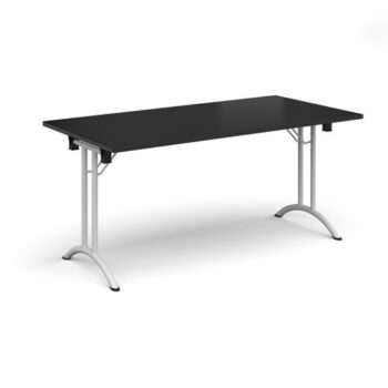Rectangular folding leg table with white legs and curved foot rails 1600mm x 800mm - Black - CFL1600-WH-BK