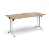 Rectangular folding leg table with white legs and curved foot rails 1600mm x 800mm - Kendal Oak - CFL1600-WH-KO