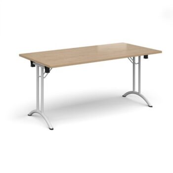 Rectangular folding leg table with white legs and curved foot rails 1600mm x 800mm - Kendal Oak - CFL1600-WH-KO