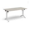 Rectangular folding leg table with white legs and curved foot rails 1600mm x 800mm - Light Grey - CFL1600-WH-LG