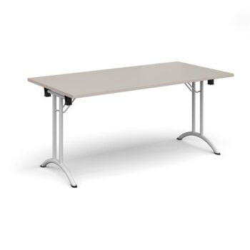 Rectangular folding leg table with white legs and curved foot rails 1600mm x 800mm - Light Grey - CFL1600-WH-LG