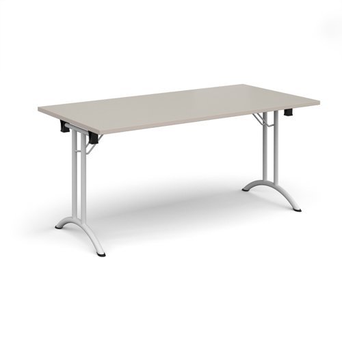 Rectangular folding leg table with white legs and curved foot rails 1600mm x 800mm - Light Grey - CFL1600-WH-LG