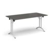 Rectangular folding leg table with white legs and curved foot rails 1600mm x 800mm - Onyx Grey - CFL1600-WH-OG