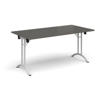 Rectangular folding leg table with white legs and curved foot rails 1600mm x 800mm - Onyx Grey - CFL1600-WH-OG