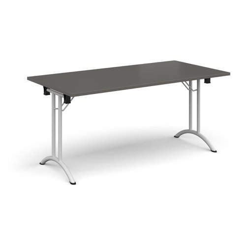 Rectangular folding leg table with white legs and curved foot rails 1600mm x 800mm - Onyx Grey - CFL1600-WH-OG