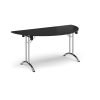 Semi circular folding leg table with chrome legs and curved foot rails 1600mm x 800mm - Black - CFL1600S-C-BK