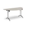 Semi circular folding leg table with chrome legs and curved foot rails 1600mm x 800mm - Light Grey - CFL1600S-C-LG