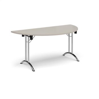 Semi circular folding leg table with chrome legs and curved foot rails 1600mm x 800mm - Light Grey - CFL1600S-C-LG