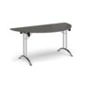 Semi circular folding leg table with chrome legs and curved foot rails 1600mm x 800mm - Onyx Grey - CFL1600S-C-OG