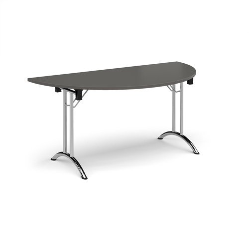Semi circular folding leg table with chrome legs and curved foot rails 1600mm x 800mm - Onyx Grey - CFL1600S-C-OG