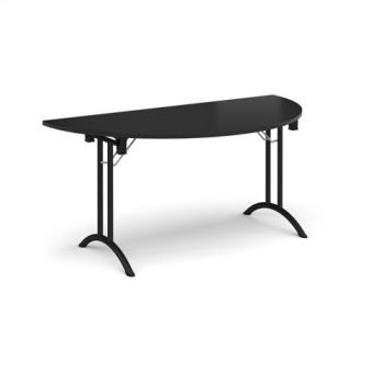 Semi circular folding leg table with black legs and curved foot rails 1600mm x 800mm - Black - CFL1600S-K-BK