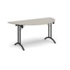 Semi circular folding leg table with black legs and curved foot rails 1600mm x 800mm - Light Grey - CFL1600S-K-LG