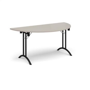 Semi circular folding leg table with black legs and curved foot rails 1600mm x 800mm - Light Grey - CFL1600S-K-LG