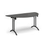 Semi circular folding leg table with black legs and curved foot rails 1600mm x 800mm - Onyx Grey - CFL1600S-K-OG