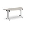Semi circular folding leg table with silver legs and curved foot rails 1600mm x 800mm - Light Grey - CFL1600S-S-LG