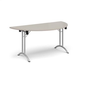Semi circular folding leg table with silver legs and curved foot rails 1600mm x 800mm - Light Grey - CFL1600S-S-LG