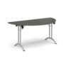 Semi circular folding leg table with silver legs and curved foot rails 1600mm x 800mm - Onyx Grey - CFL1600S-S-OG
