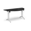 Semi circular folding leg table with silver legs and curved foot rails 1600mm x 800mm - Black - CFL1600S-WH-BK