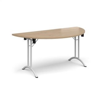 Semi circular folding leg table with silver legs and curved foot rails 1600mm x 800mm - Kendal Oak - CFL1600S-WH-KO
