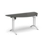 Semi circular folding leg table with white legs and curved foot rails 1600mm x 800mm - Onyx Grey - CFL1600S-WH-OG