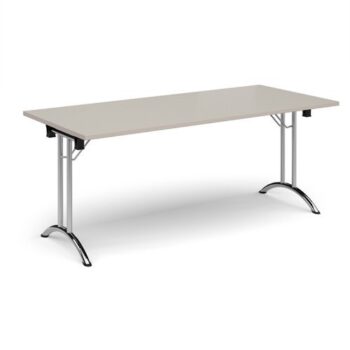 Rectangular folding leg table with chrome legs and curved foot rails 1800mm x 800mm - Light Grey - CFL1800-C-LG