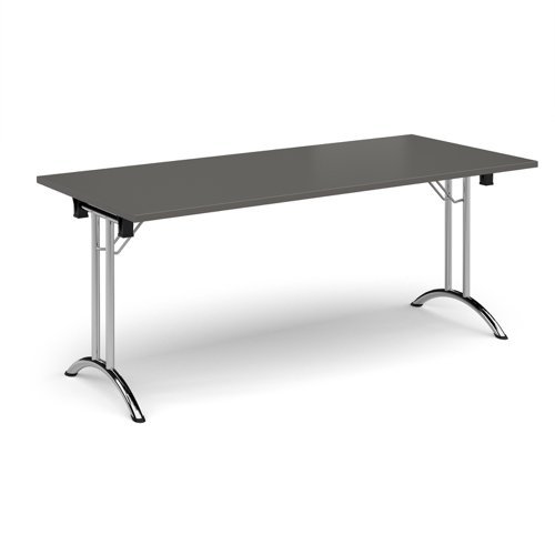Rectangular folding leg table with chrome legs and curved foot rails 1800mm x 800mm - Onyx Grey - CFL1800-C-OG
