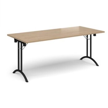 Rectangular folding leg table with black legs and curved foot rails 1800mm x 800mm - Kendal Oak - CFL1800-K-KO