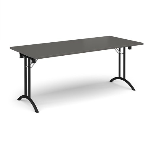 Rectangular folding leg table with black legs and curved foot rails 1800mm x 800mm - Onyx Grey - CFL1800-K-OG