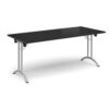 Rectangular folding leg table with silver legs and curved foot rails 1800mm x 800mm -Black - CFL1800-S-BK
