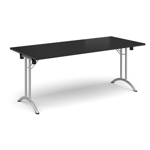 Rectangular folding leg table with silver legs and curved foot rails 1800mm x 800mm -Black - CFL1800-S-BK