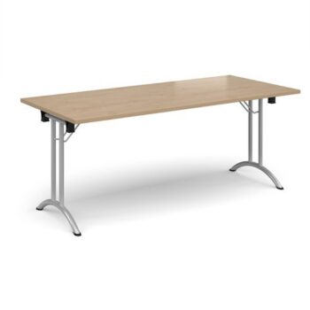 Rectangular folding leg table with silver legs and curved foot rails 1800mm x 800mm - Kendal Oak - CFL1800-S-KO