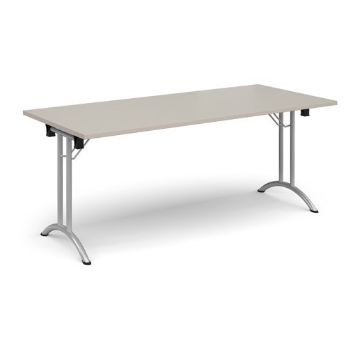 Rectangular folding leg table with silver legs and curved foot rails 1800mm x 800mm - Light Grey - CFL1800-S-LG