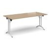Rectangular folding leg table with white legs and curved foot rails 1800mm x 800mm - Kendal Oak - CFL1800-WH-KO