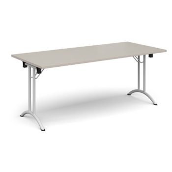 Rectangular folding leg table with white legs and curved foot rails 1800mm x 800mm - Light Grey - CFL1800-WH-LG